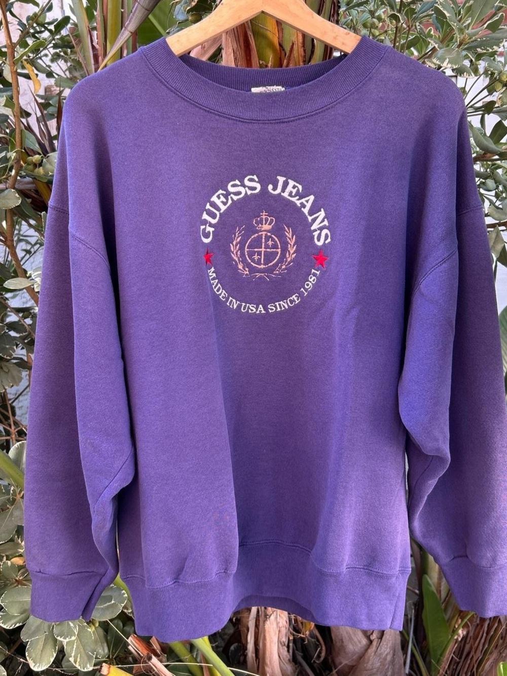 Vintage 90s Guess Jeans Spell Out Crewneck Sweatshirt Purple XL